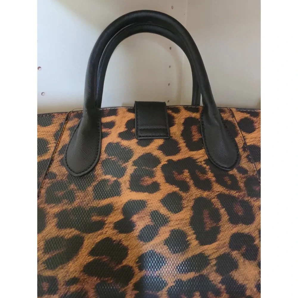 Leopard Print Satchel Bag – Black Handles & Gold Hardware - OS